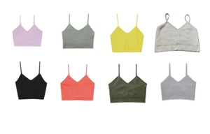 Primark Ribbed Cropped Vest Top Cami Stretch Layered With In Built Bralette - Picture 1 of 18