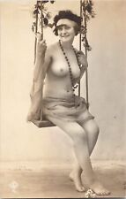 aa62 early Biederer French nude woman original old c1910-1920s photo postcard