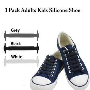 3pk Niños Adultos Silicona Sin Cordones Elásticos para Zapatos Fácil Perezoso Goma Encaje Reino Unido - Imagen 1 de 8