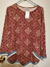Nwt Ces Femme Long Sleeve Pullover Polyester Print Top Fringes - Sz. Med