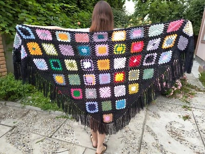 Granny square shawl afghan shoulder wrap patchwork blanket cape aztec capelet - Image 1 of 4