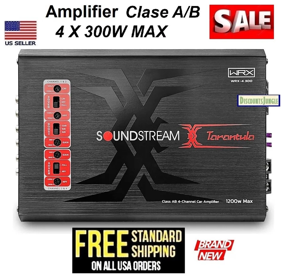 Soundstream WRX-4.300 Tarantula compact  4-Channel Class AB 1200W Car Amplifier - Image 1 of 4