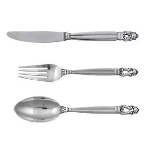 Georg JENSEN Cutlery - ACORN Pattern - Table Knife, Fork and Spoon 3 Piece set - Picture 1 of 8