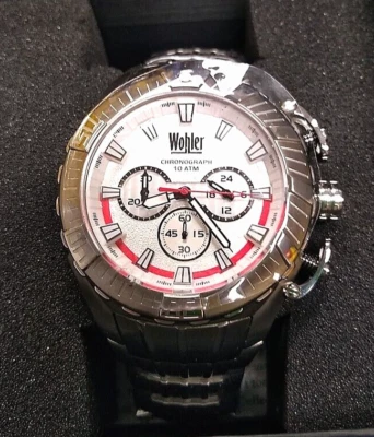 NUEVO Reloj Wohler Cohen 1230M Para Hombre Cronógrafo SS Esfera Blanca Cara Acentos Rojos Foto 1 de 3
