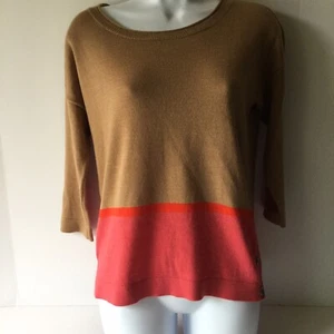 Ann Taylor Loft Womens Sweater Small Tan Orange Pink Stripe Long Sleeve - Picture 1 of 11