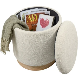 Sitzhocker mit Stauraum Rund Bouclé Gepolstert Polsterhocker Fußhocker B-Ware - Bild 1 von 5