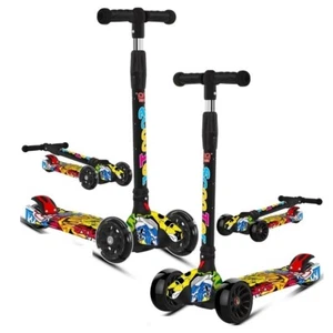 Kids Scooter Child Kick Flashing LED Light Up 3 Wheel Push Adjustable Folding - Picture 1 of 29