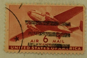U.S. POSTAGE ~ AIR MAIL ~ Red 6 ¢ Stamp ~ Cancelled/Posted ~ c.1941 ~ Z05 - Picture 1 of 6