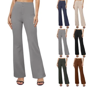 Women's Pants Summer Casual High-waisted Flare Work Pants With Pockets Casual - Picture 1 of 30