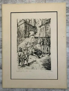 Henri-Georges ADAM Scène de village villageois chapeau paniers de fruits 3/5 EX - Foto 1 di 12