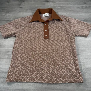 Camisa Polo Arnold Palmer De Colección Para Hombres XL Marrón Doble Punto Hecha en EE. UU. Estampado Años 70 - Imagen 1 de 6
