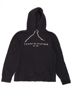 TOMMY HILFIGER Mens Graphic Hoodie Jumper XL Navy Blue Cotton AD06 - Picture 1 of 5