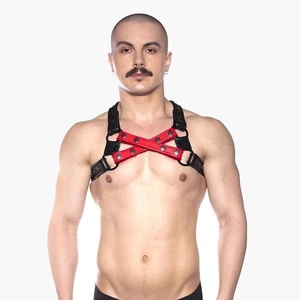 Herren Echtleder Kreuz Brustgurt PROWLER ROT | Schwarz Rot Fetisch  - Bild 1 von 9