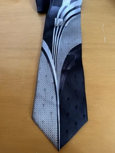 Pierre Cardin Black Gray White Striped Business Silk Necktie Vintage - Picture 1 of 6