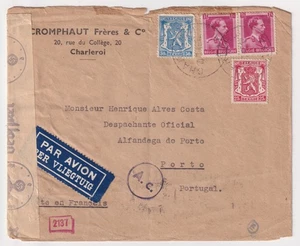 Cubierta Segunda Guerra Mundial 1943 Charleroi a Oporto Aduanas Portugal Correo Aéreo Censura Alemana - Imagen 1 de 3