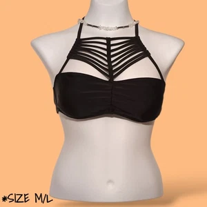 Einfarbig schwarz kantig Spinnennetz Träger Brust Neckholder Crop Top Größe Medium Größe 10 - Bild 1 von 5