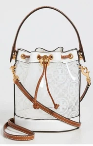 Borsa a tracolla Tory Burch T Monogram piccola trasparente secchiello $428 - trasparente/bianco - Foto 1 di 15