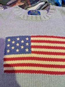 Polo Ralph Lauren Intarsia Flag Sweater Big Kid - Size Large 14-16 - Picture 1 of 3