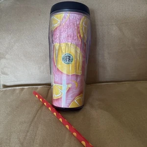 Vintage Starbucks Tumbler 16oz Lemon/Orange/Pink 2002 Tasse Travel Mug & Straw NEU - Bild 1 von 9