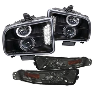 For FORD 05-09 MUSTANG BLACK PROJECTOR LED HEADLIGHTS+SMOKE BUMPER LAMPS - Picture 1 of 2