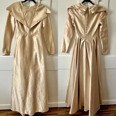 Cailan’d Pure Silk Vintage Long Sleeve Button Detail Gown Gold Sz 2 - Image 1 of 4