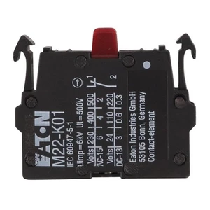 BLOQUE DE TERMINALES PULSADOR EATON M22-K01, CONTACTO 1NC, 22MM, NEGRO - Imagen 1 de 3