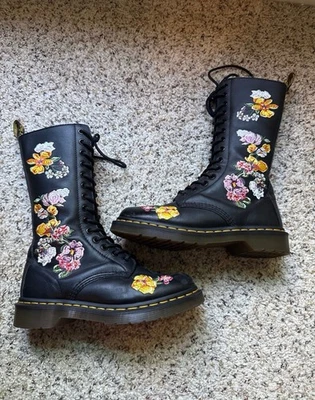 Dr. Martens 1914 Vonda II Originals Floral Combat Boots Leather Calf Length - Image 1 of 4