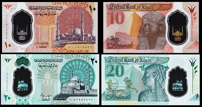 Egypt Set 10 20 Pounds 2022 2023, UNC, POLYMER, P-81 82, Polymer - Image 1 of 4
