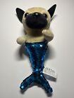 Ideal Toys Direct Plush Pug Dog Mermaid Sequin Color Changing Blue Black Toy 10"