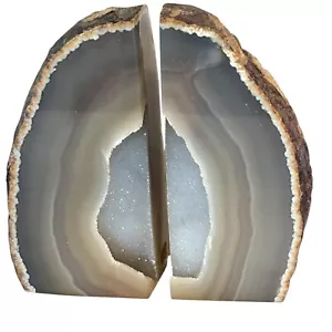 Fermalibri druzy Geode Geode Agata Naturale Lucido 5,25” Alto Grigio SPLENDIDO - Foto 1 di 12