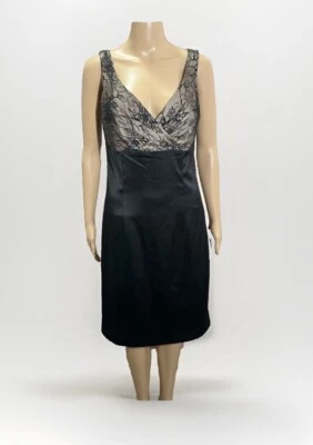 Vestido Formal Allen B Allen Schwartz Talla 8 Negro Rubor Encaje Satinado Espalda Baja Foto 1 de 4