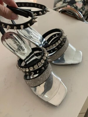 Crystal & Spike Embellished High Heels 7.5 by Jeffrey Campbell. Stunning Silver  - Image 1 of 2