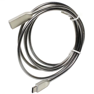 USB Ladekabel Datenkabel USB-C Stecker zu USB A Stecker Edelstahl Mantel Silber - Bild 1 von 3