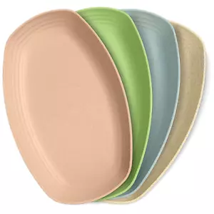 4 Pcs Wheat Straw Dinnerware Sets - 11″ Food-Grade Oval Plates with Smooth round - Picture 1 of 9