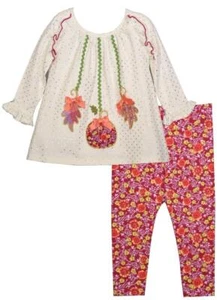 NEW Bonnie Jean Girls Size 5 "IVORY FUCHSIA LEAF" Thanksgiving Top Pants NWT - Picture 1 of 4