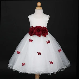 Ivory/Burgundy Wine Holiday Wedding Flower Girl Dress 6M 12M 18M 2 3/4 5/6 8 10 - Picture 1 of 2