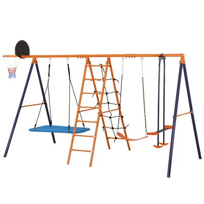 6-in-1 Kids Swing Set Backyard Playground Set Metal Swings Set for Kids Outdoor - Image 1 of 4