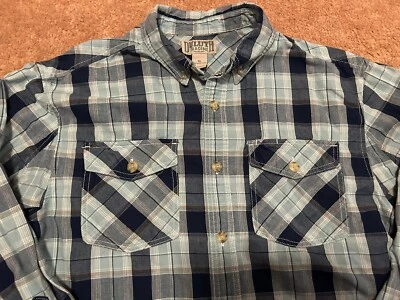Duluth Trading Shirt Mens XL Blue Plaid Free Swingin Chambray Button Up Casual - Image 1 of 4