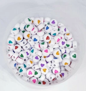  100/ Fashion Jewelry Love Heart Flat Round Beads for DIY Craft &Jewelry Making  - Picture 1 of 1