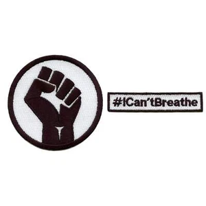 Black Power Fist & #ICan'tBreathe Box Logo Combo Embroidered Iron On Patches - Picture 1 of 3