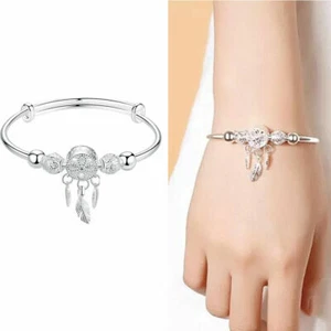 925 Sterling Silver Dream Catcher Fashion Charm Wristband Bracelet Bangle Cuff - Picture 1 of 12