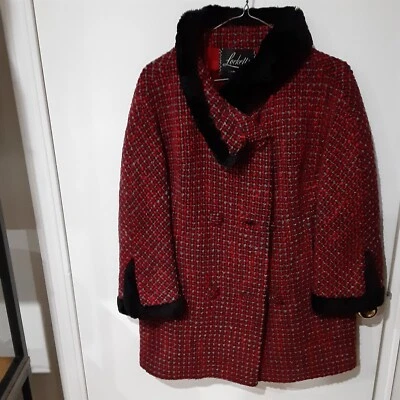 Vintage Wool Fur Trimmed Jacket/Coat grey/red/black - Image 1 of 4