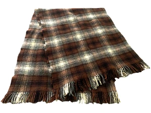 Gefilzte Wolle braun Plaid Überwurf Fransen Decke 52" x 67" Vintage 70er - Bild 1 von 7