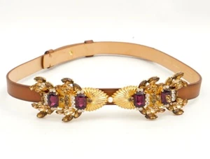 DSQUARED2 RARE Swarovski Crystal Embellsihed Brown Leather Belt, NEW - Picture 1 of 9