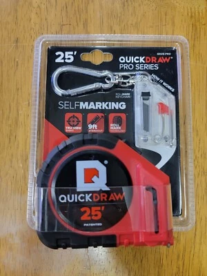 25' Foot QUICKDRAW PRO Self Marking Measuring Tape Built in Pencil Power Locking - Image 1 of 2