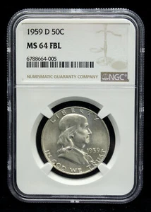 1959-D Franklin Half Dollar 50C NGC MS64 FBL (64005) - Picture 1 of 2