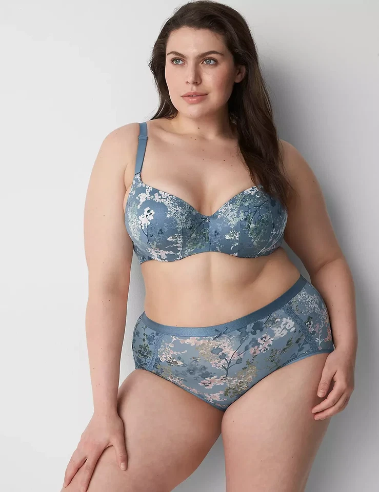 NUEVO Lane Bryant CACIQUE GRIS AZUL FLORES EXTRA SUAVE CALZONCILLO COMPLETO 22 24 Foto 1 de 2