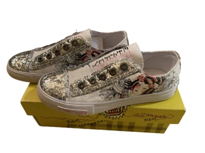  ED HARDY KIDS SNEAKERS SHOES WHITE/SILVER GLITTER SIZE 3 - Image 1 of 4