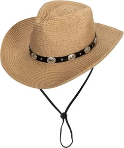 Shapeable Fedora Panama Hat Womens Straw Cowboy Floppy Medium, Khaki-1  - Picture 1 of 9