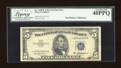 DBR 1953-A $5 Silver STAR Fr. 1656* Legacy XF-40 PPQ Serial *27545923A - Image 1 of 2